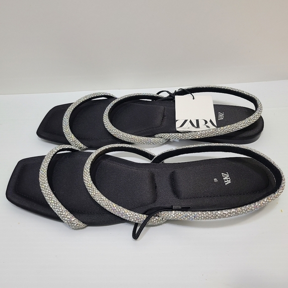 ZARA FLAT SANDALS WITH RHINESTONES BLACK SIZE 10 | 1613/110 - Picture 5 of 10